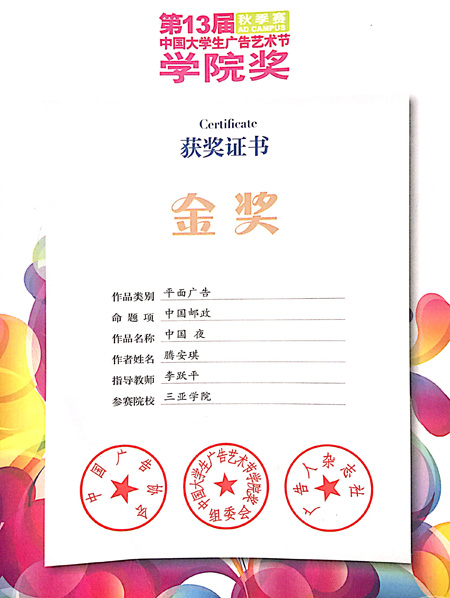 我校广告学子腾安琪创作的《中国・夜》荣获本次大赛金奖.jpg